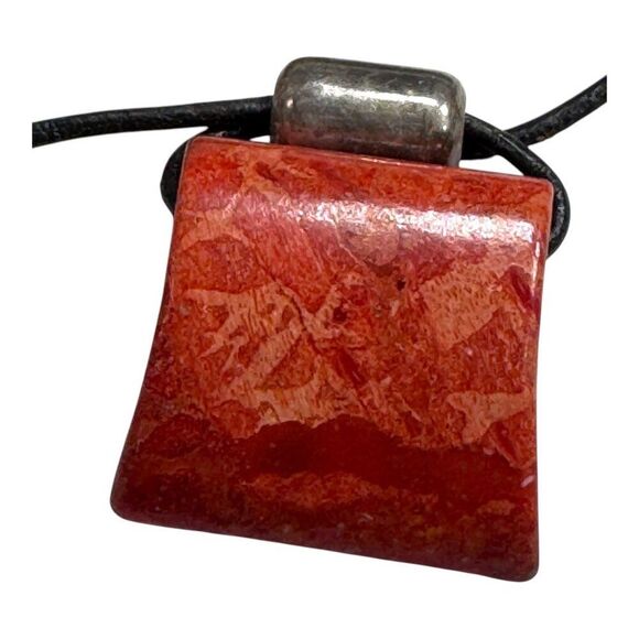 Silpada Cardinal Rule Red Coral Pendant Black Leather Cord Necklace Square - Picture 7 of 14